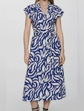 Mango Button-front Patterned V-Neck Midi Dress